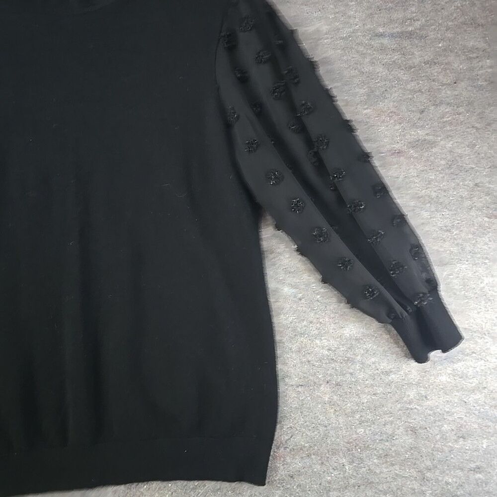 Adrianna Papell Black Long Sheer Dot Sleeve Light Sweater Womens sz L - Picture 5 of 12